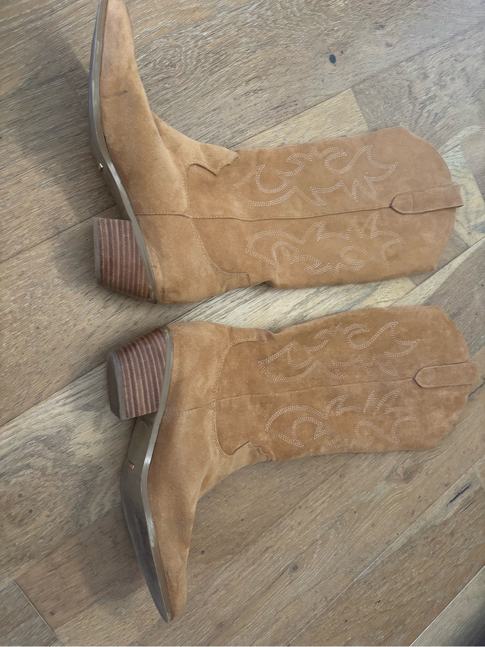 Tan Suede-like material Western Mid-Calf Boots - Women